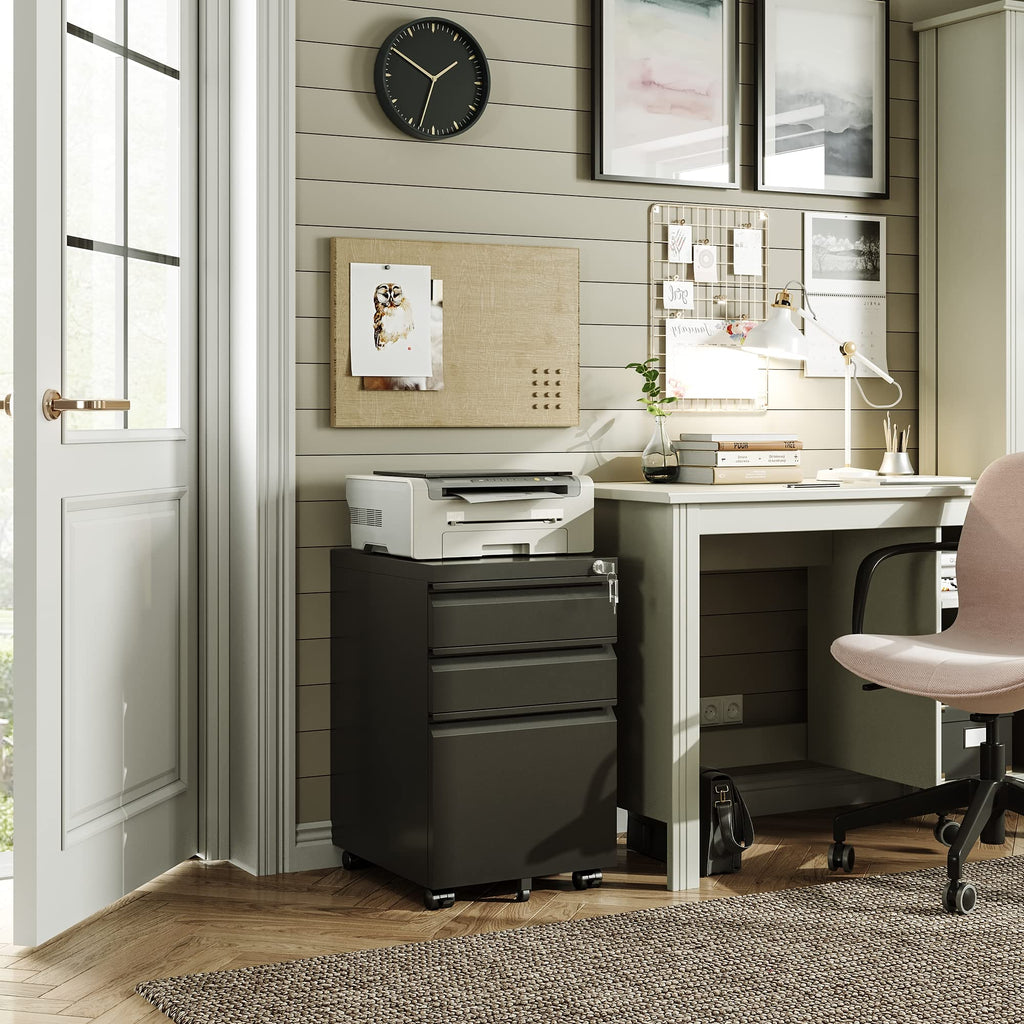 3 Drawer Mobile File Cabinet with Lock, Black R556