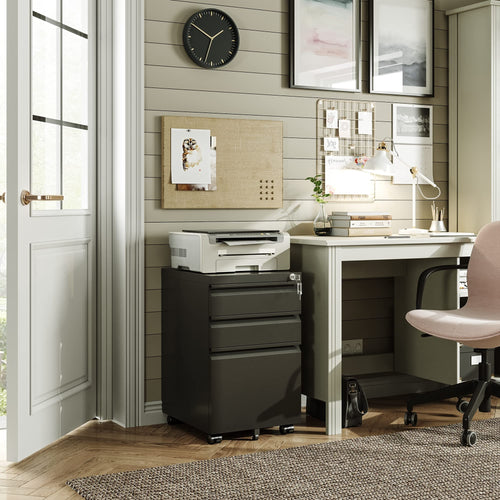 3 Drawer Mobile File Cabinet with Lock, Black R556