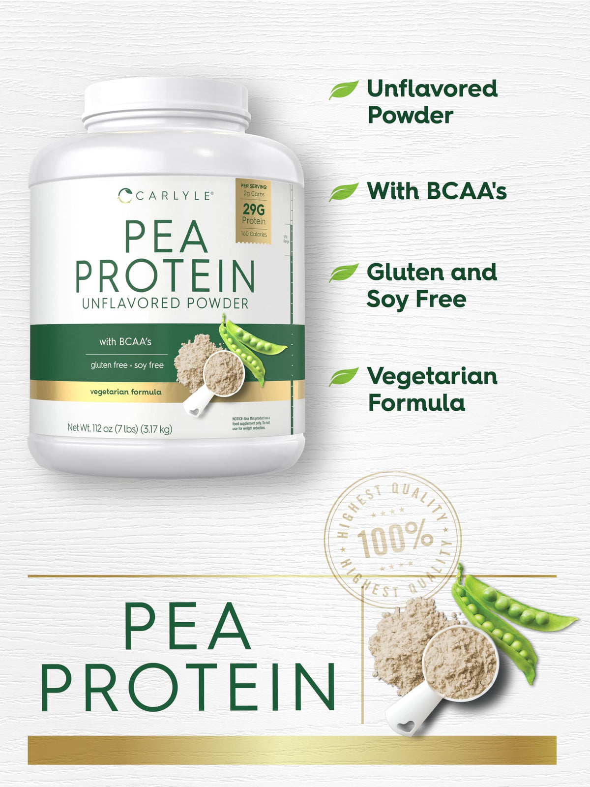Pea Protein Isolate Powder 7lb Unflavored M33846