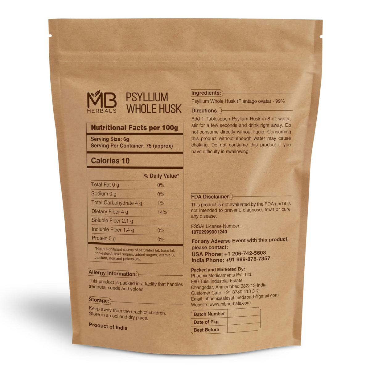 Psyllium Husk Whole 1 lb Gluten-Free Vegan Non-GMO Q308