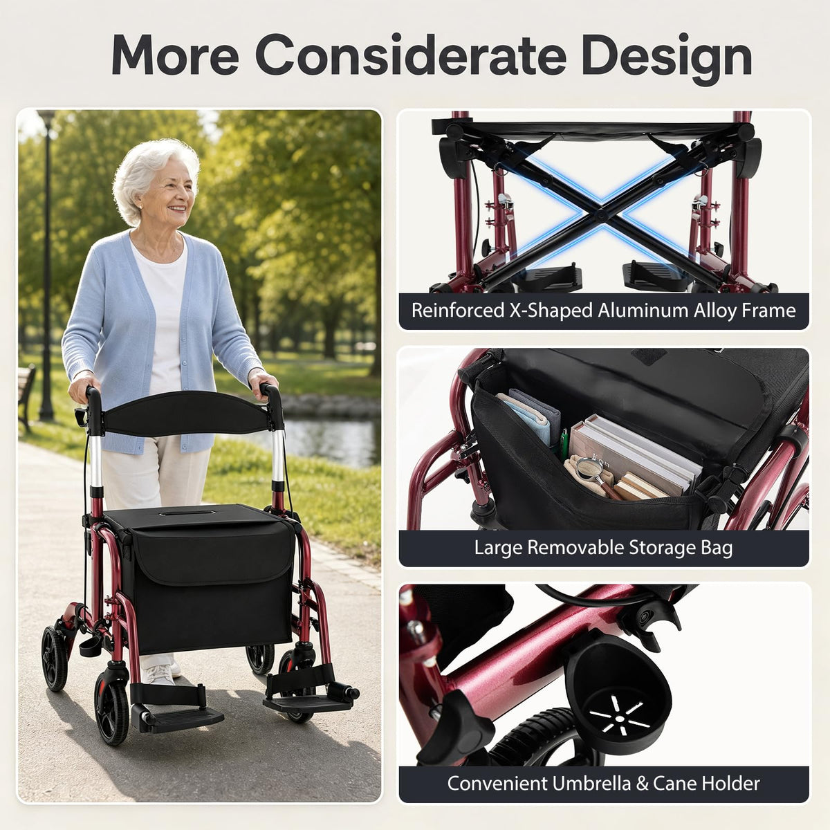 Foldable Rollator Walker 4 Wheel Transport Chair I6345