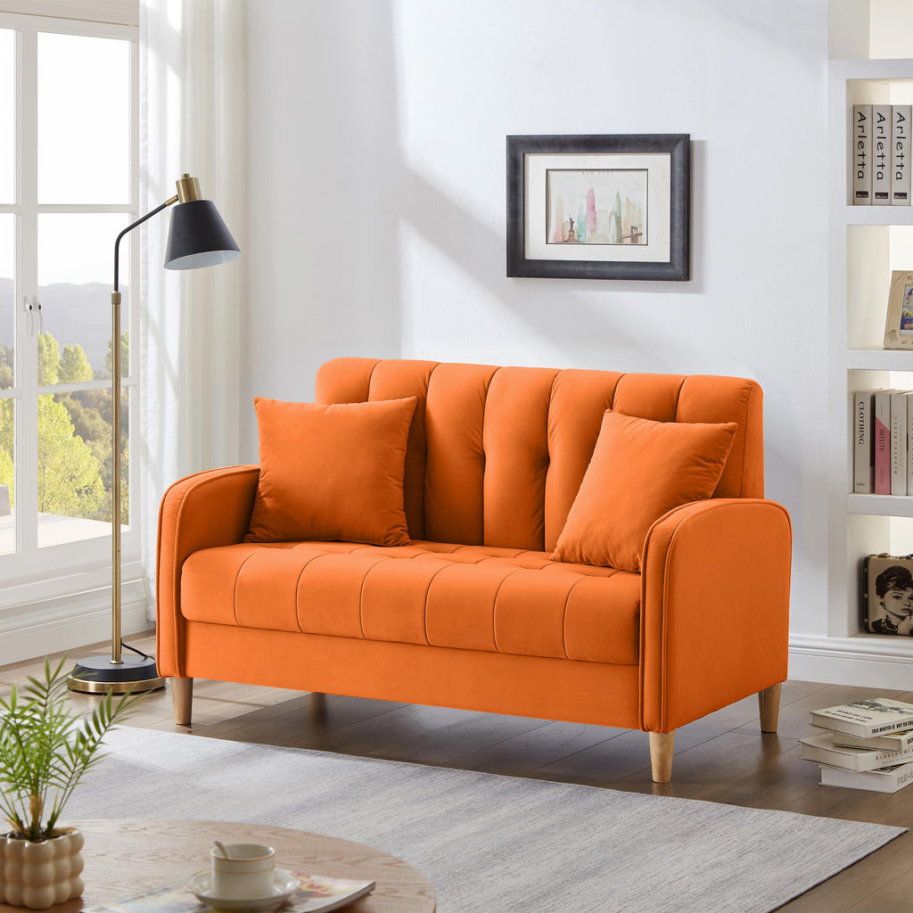 Orange Velvet Tufted Loveseat Sofa K7180