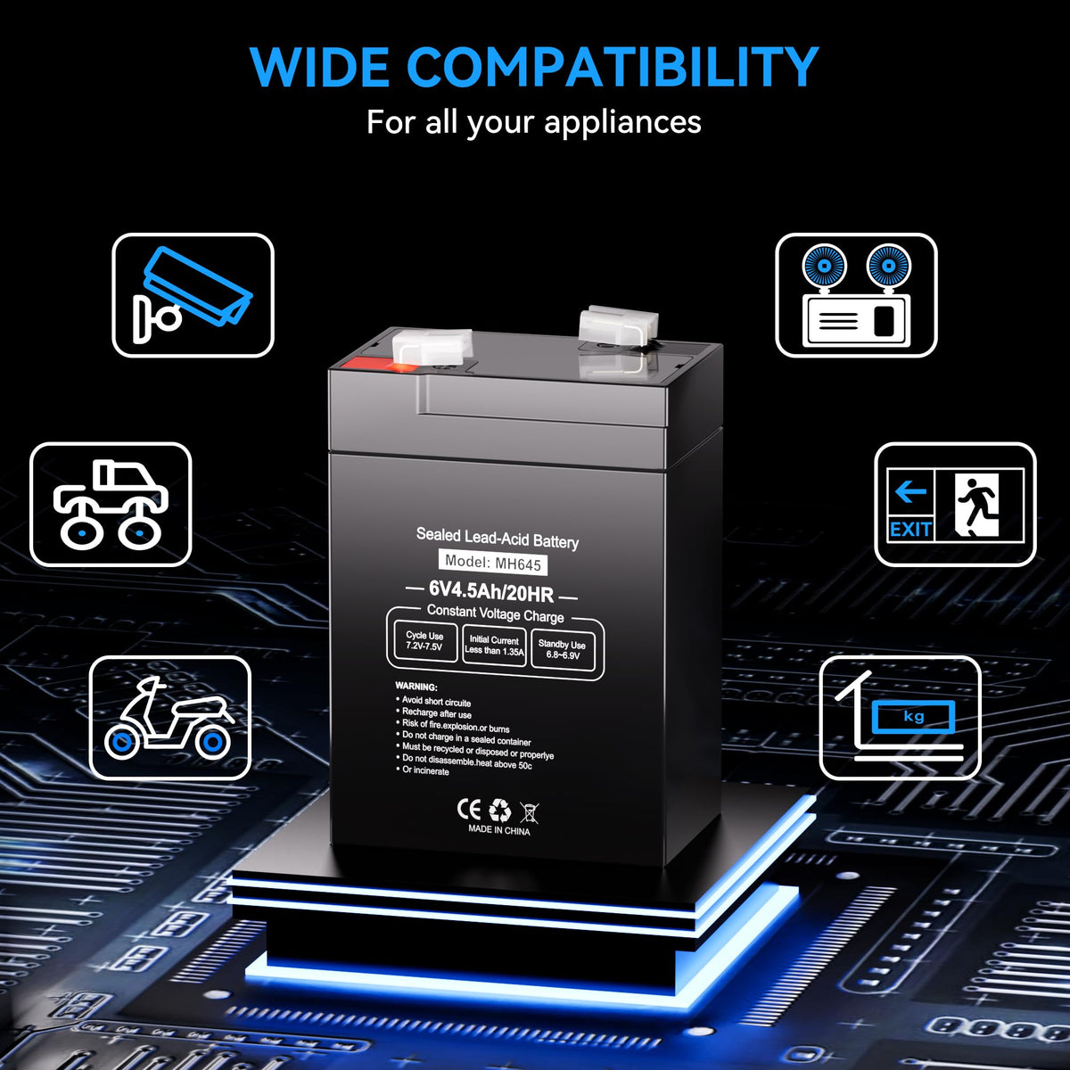 6V 4.5Ah Rechargeable SLA AGM Battery, 6 Pack M8922