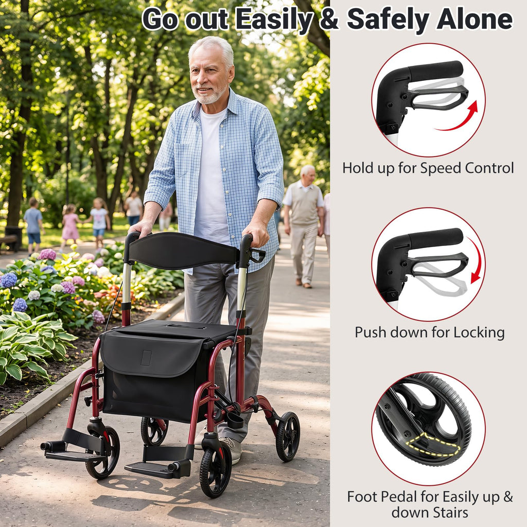 Foldable Rollator Walker 4 Wheel Transport Chair I6345