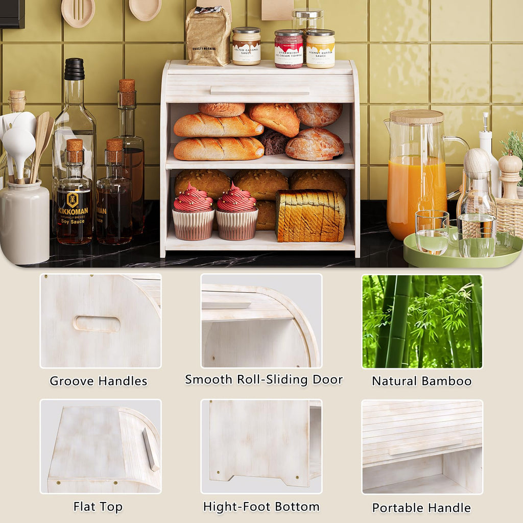 Bamboo Roll Top Bread Box J82898