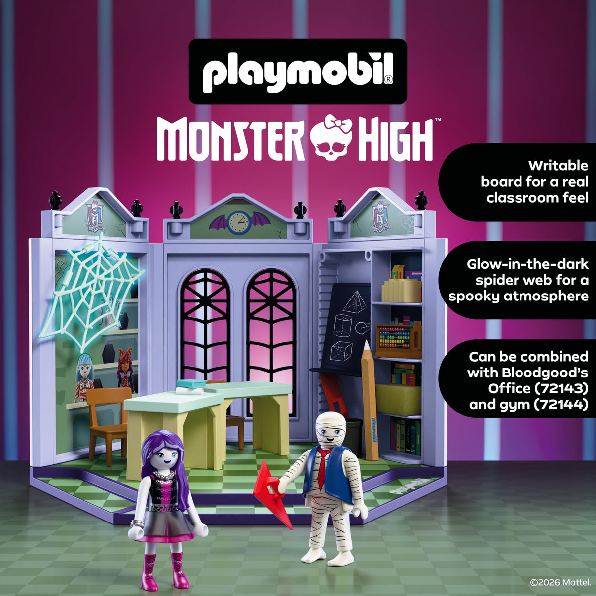 Monster High Classroom Playset with Blackboard & Glow‑in‑the‑Dark Spider Web A126440