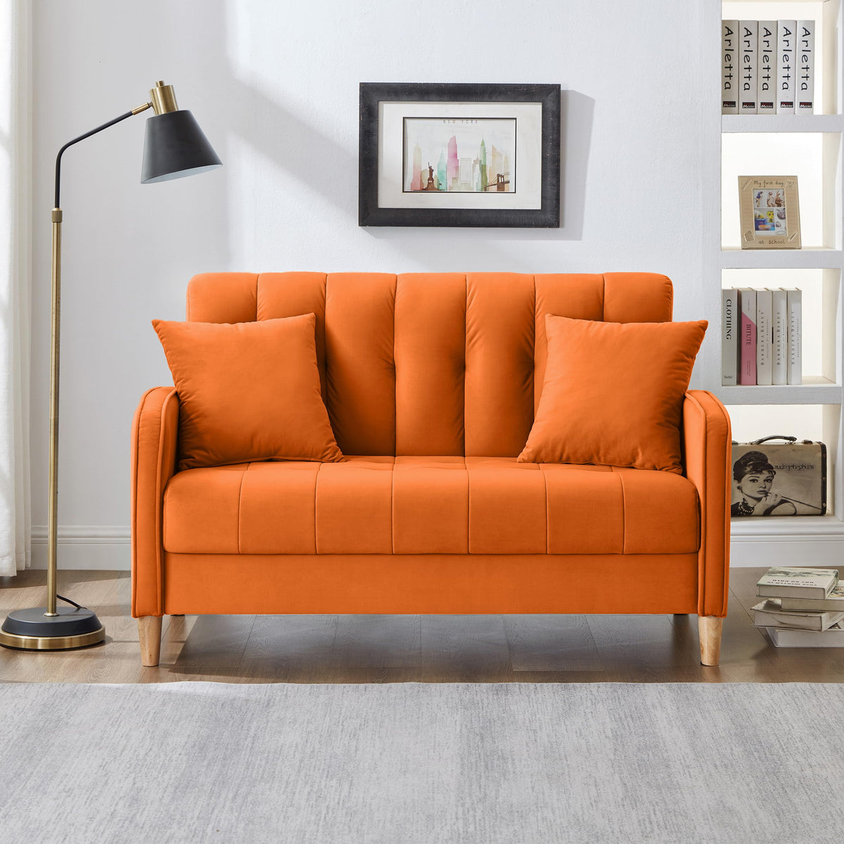 Orange Velvet Tufted Loveseat Sofa K7180