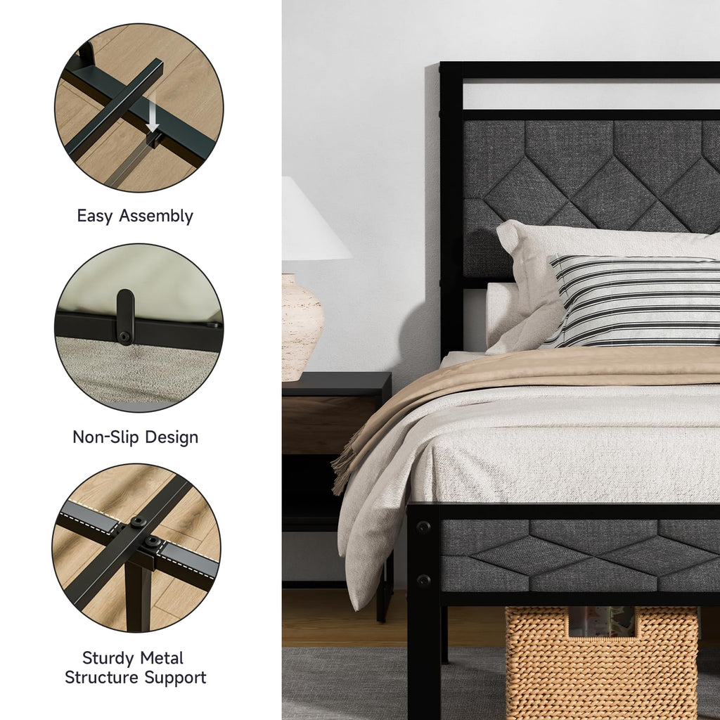 Full Size Upholstered Bed Frame Grey V75608