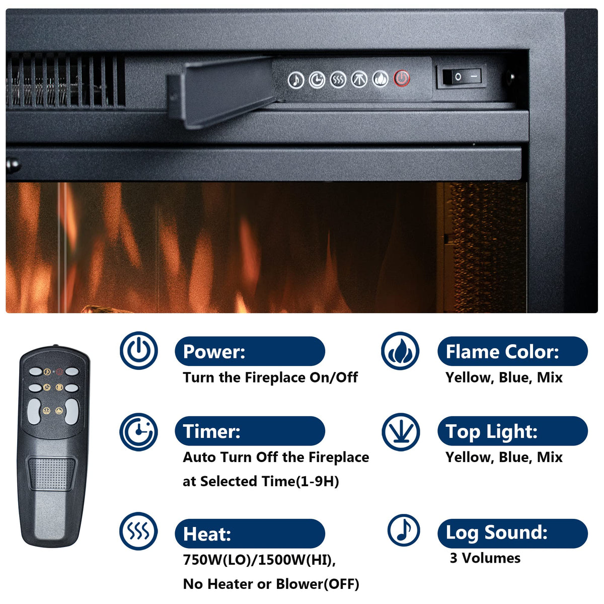 Black Electric Fireplace Insert with Metal Trim Kit, 45" W x 32" H E6147