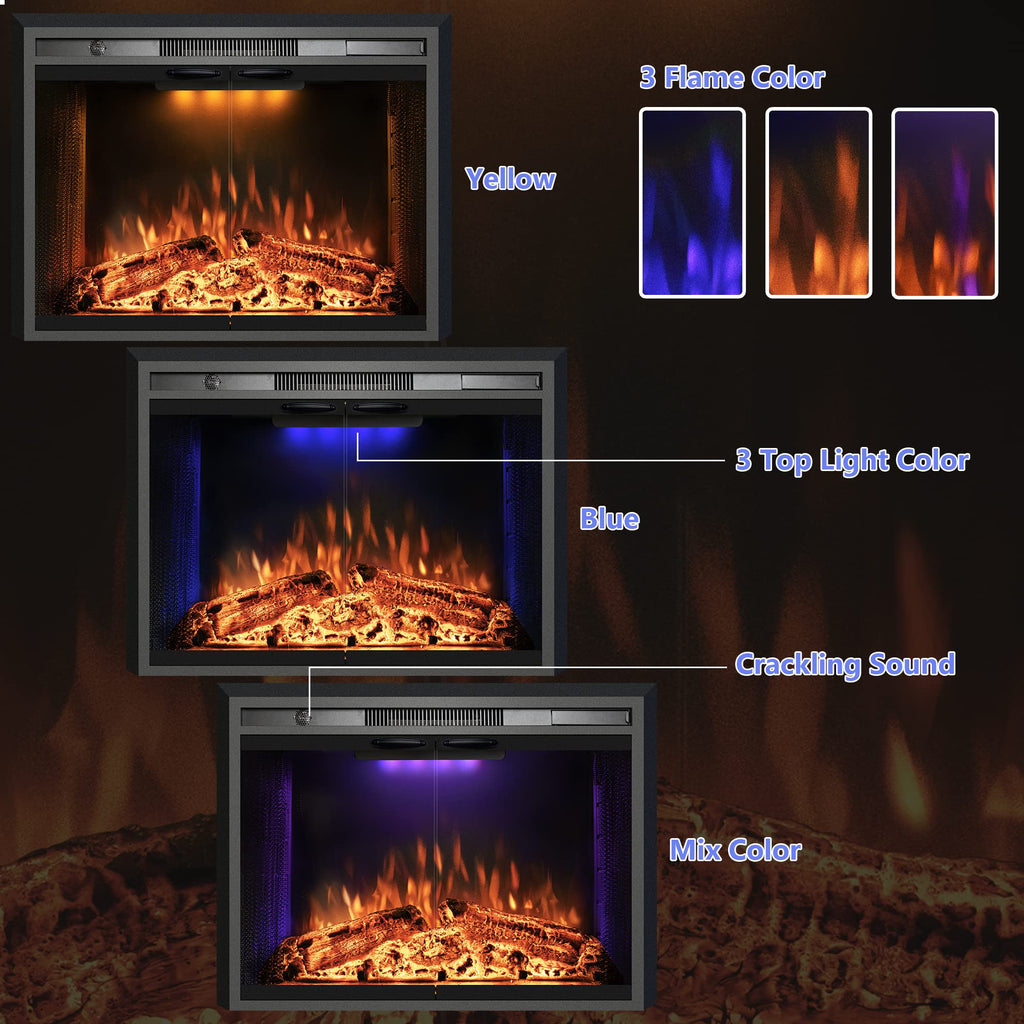 Black Electric Fireplace Insert with Metal Trim Kit, 45" W x 32" H E6147