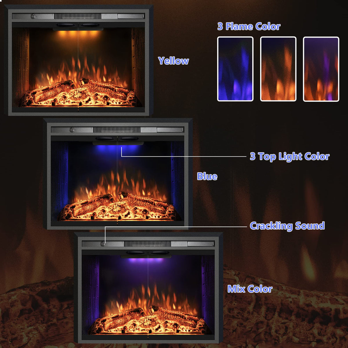Black Electric Fireplace Insert with Metal Trim Kit, 45" W x 32" H E6147