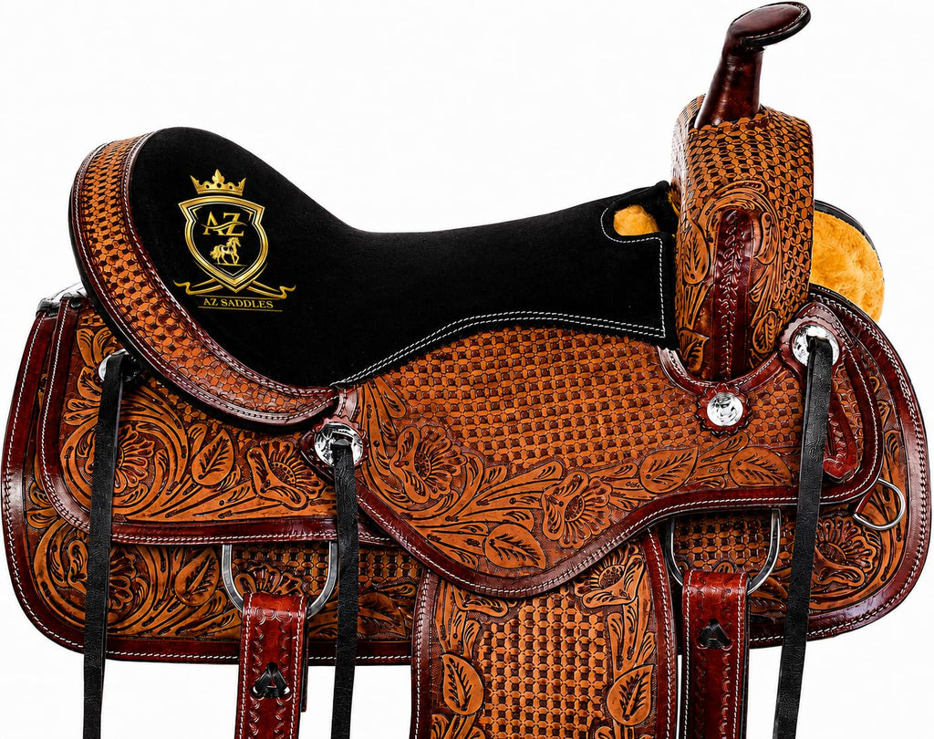 Hand Tooled Western Trail Saddle Set Premium Leather 10-18" S18869