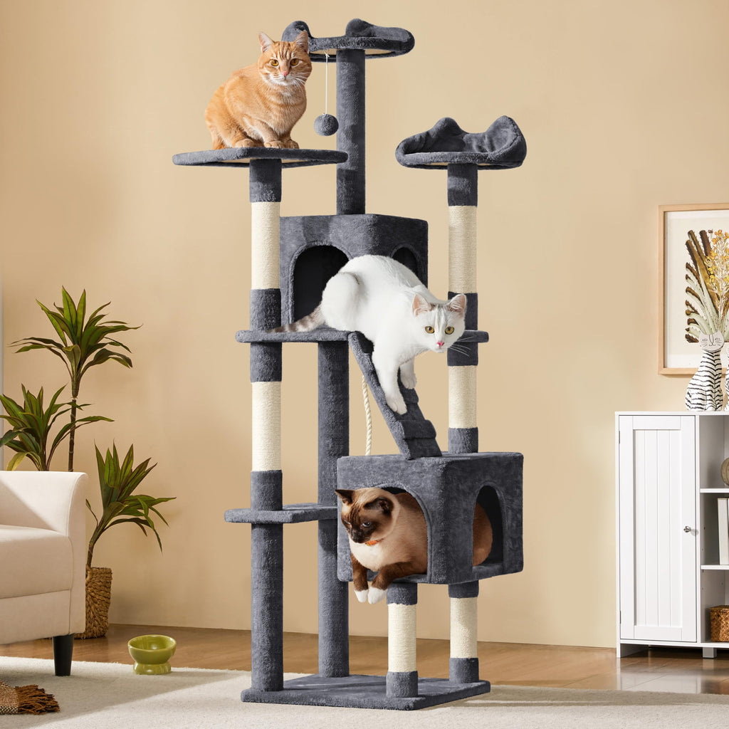 72in Dark Gray Cat Tree Tower with 2 Condos & 3 Perches K78895