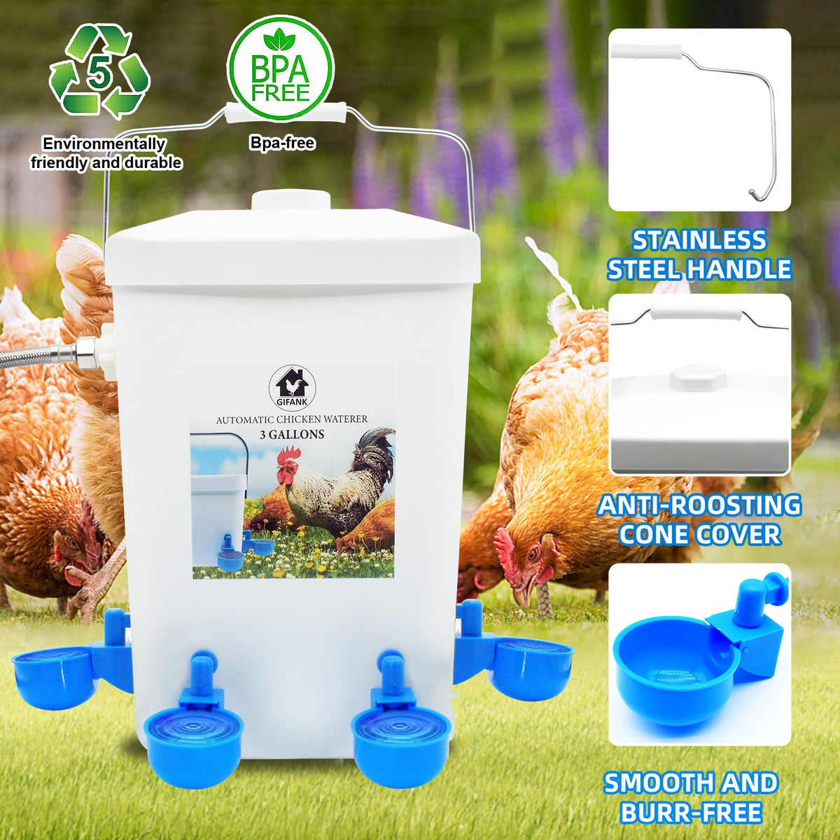 3 Gallons Automatic Poultry Waterer with Hose Attachment R885