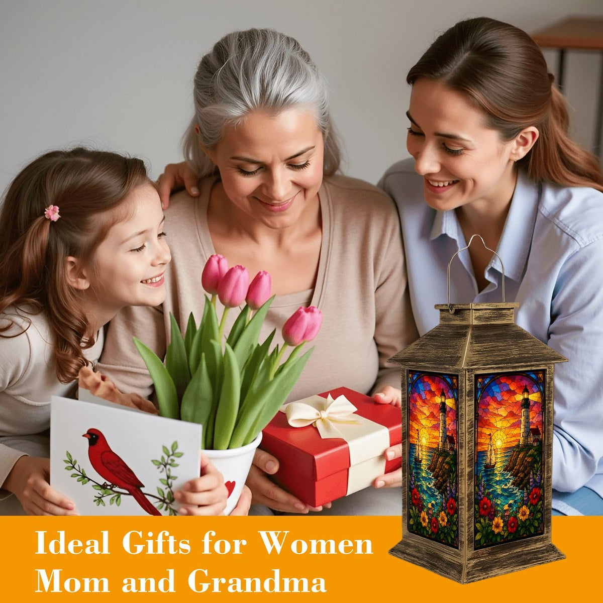 Solar Lantern Outdoor Waterproof Stained Glass Effect LED Hanging Tabletop Lamp J790