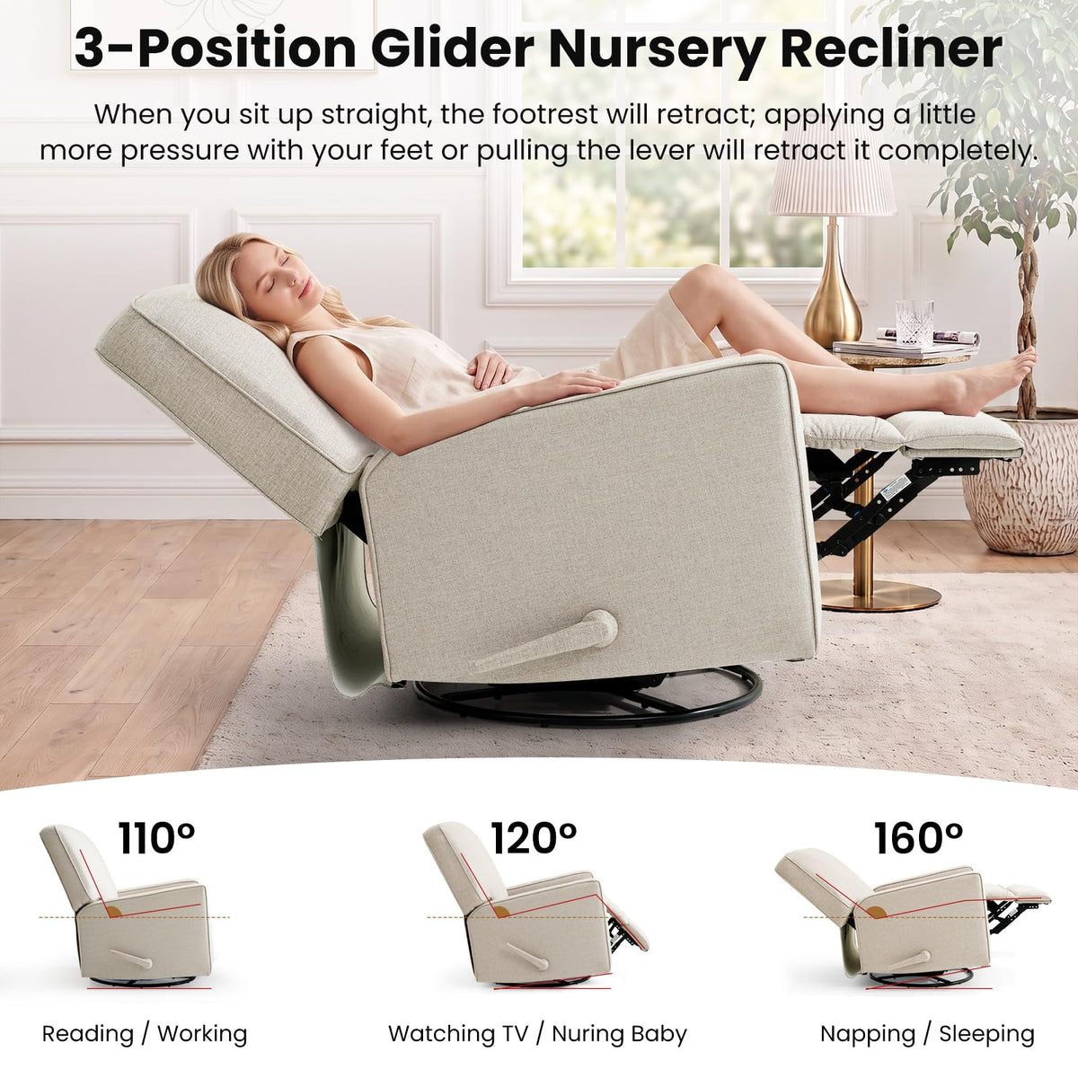 Beige Swivel Rocker Recliner Chair I64682