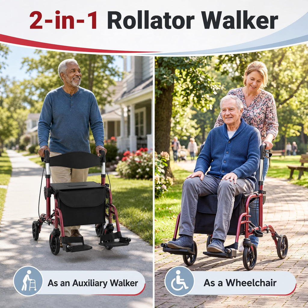 Foldable Rollator Walker 4 Wheel Transport Chair I6345