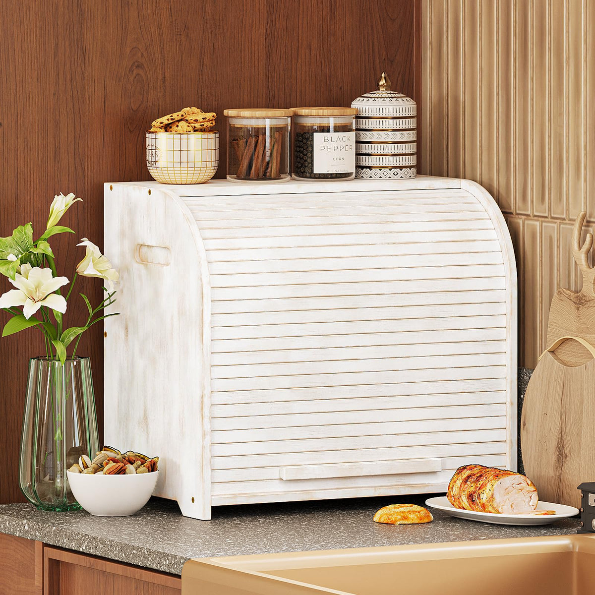 Bamboo Roll Top Bread Box J82898