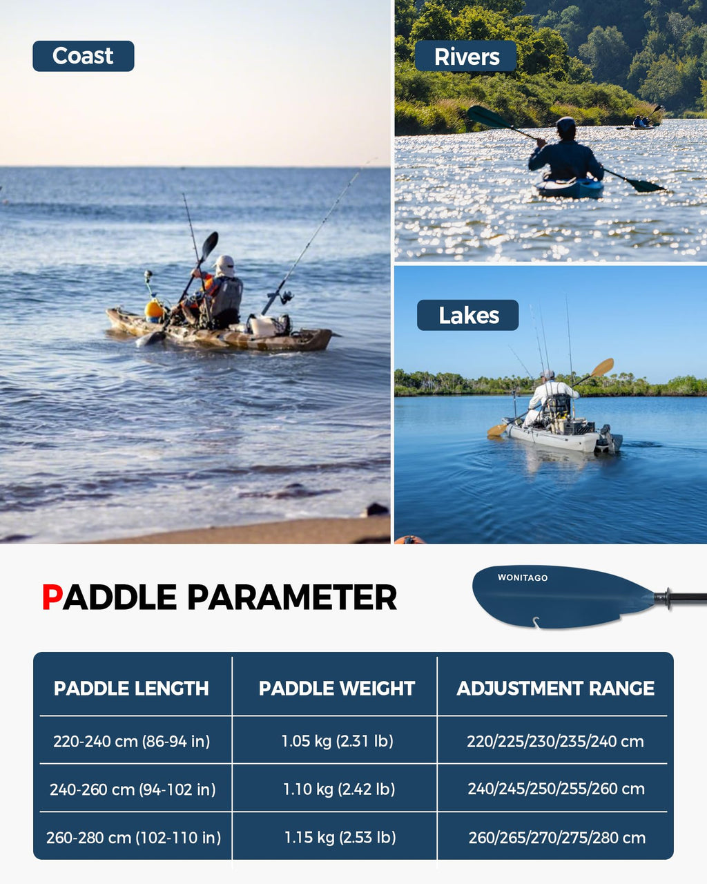 Adjustable Fiberglass Kayak Paddle J9575