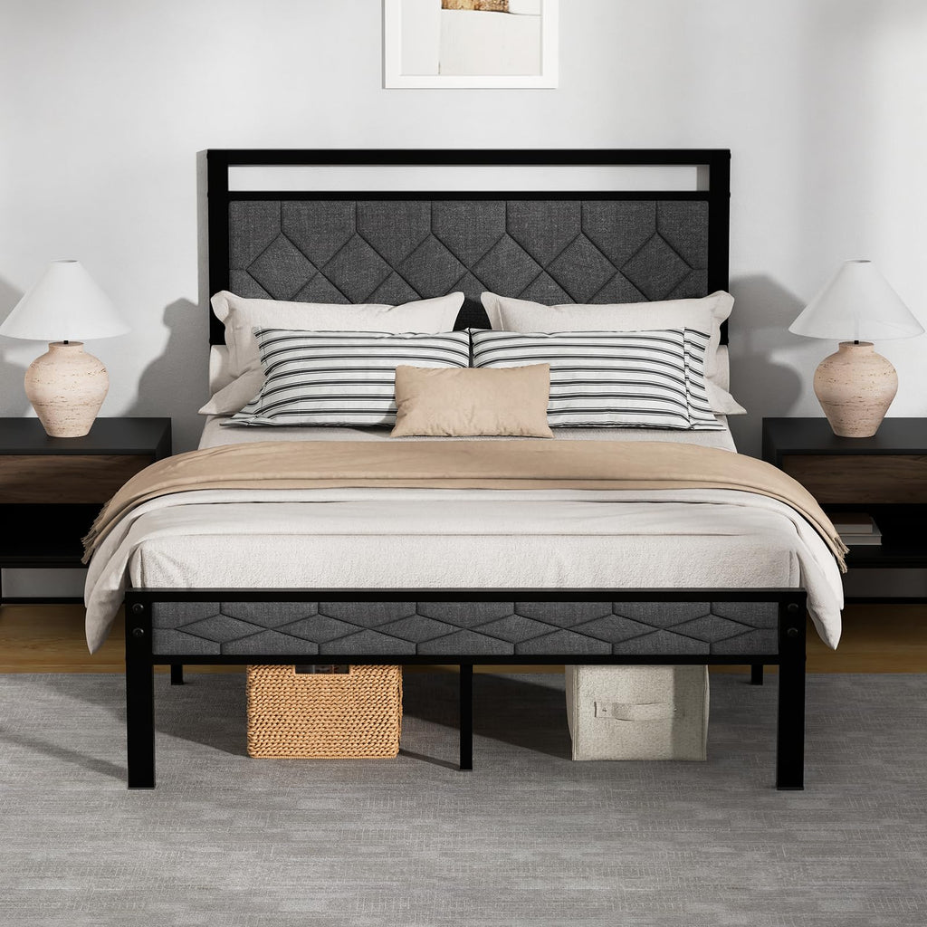 Full Size Upholstered Bed Frame Grey V75608