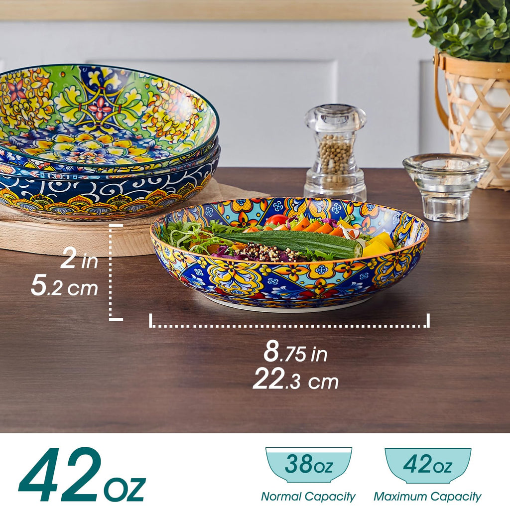 Pasta Bowls Set of 4, 42oz Ceramic Serving Bowls I1248