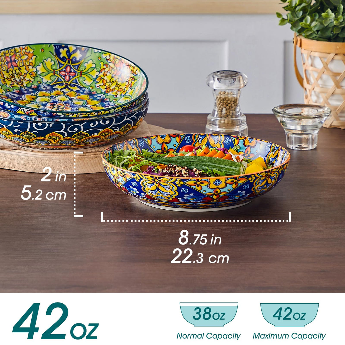 Pasta Bowls Set of 4, 42oz Ceramic Serving Bowls I1248