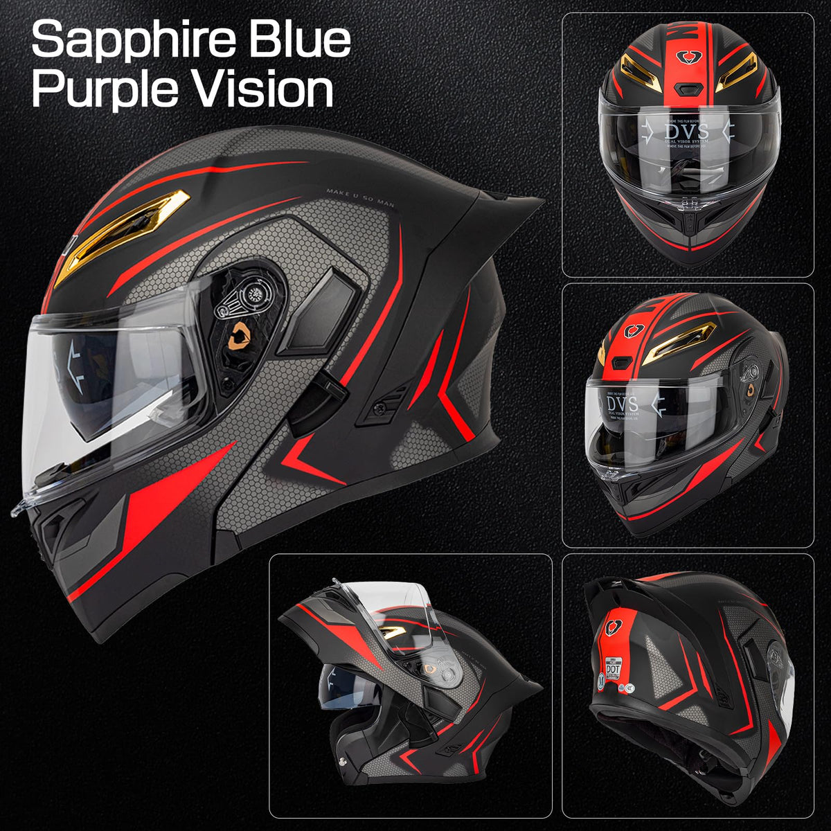 DOT Certified Flip Up Full Face Modular Motorcycle Helmet K39660
