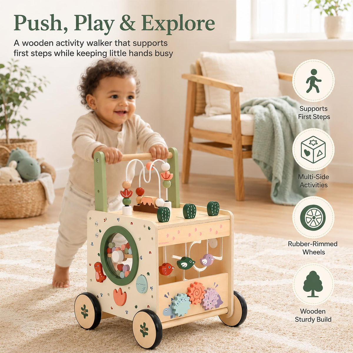 Wooden Baby Walker with Activity Center R242831