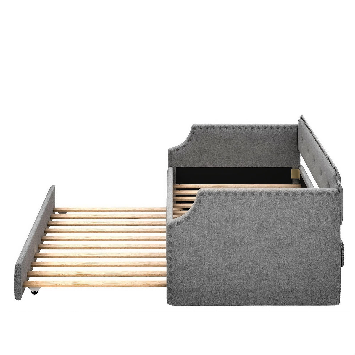 Gray Linen Upholstered Twin Daybed with Trundle V832