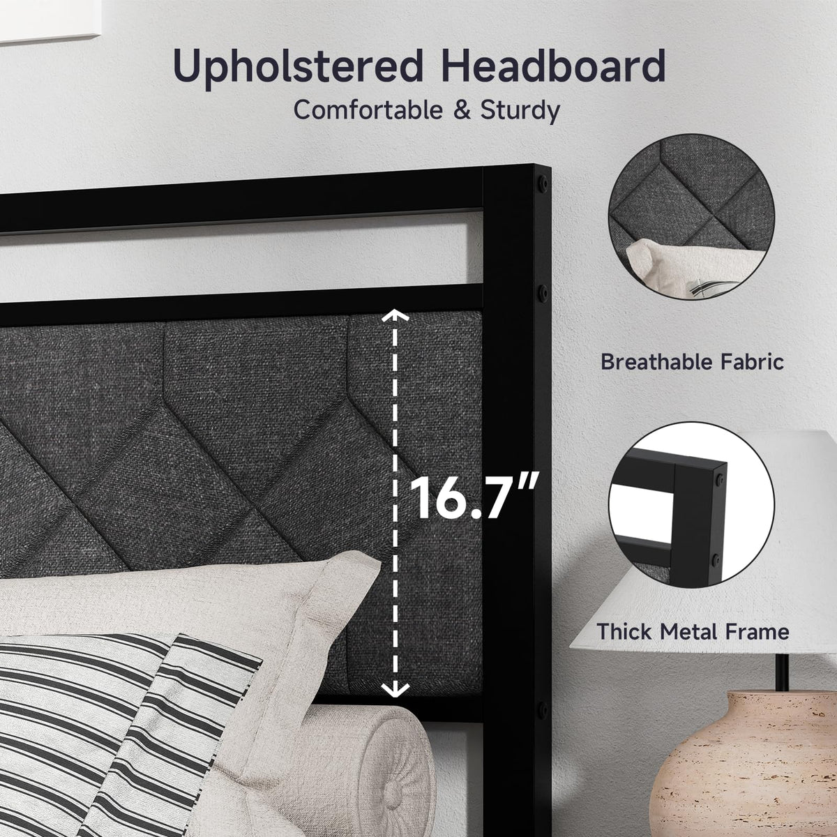 Full Size Upholstered Bed Frame Grey V75608