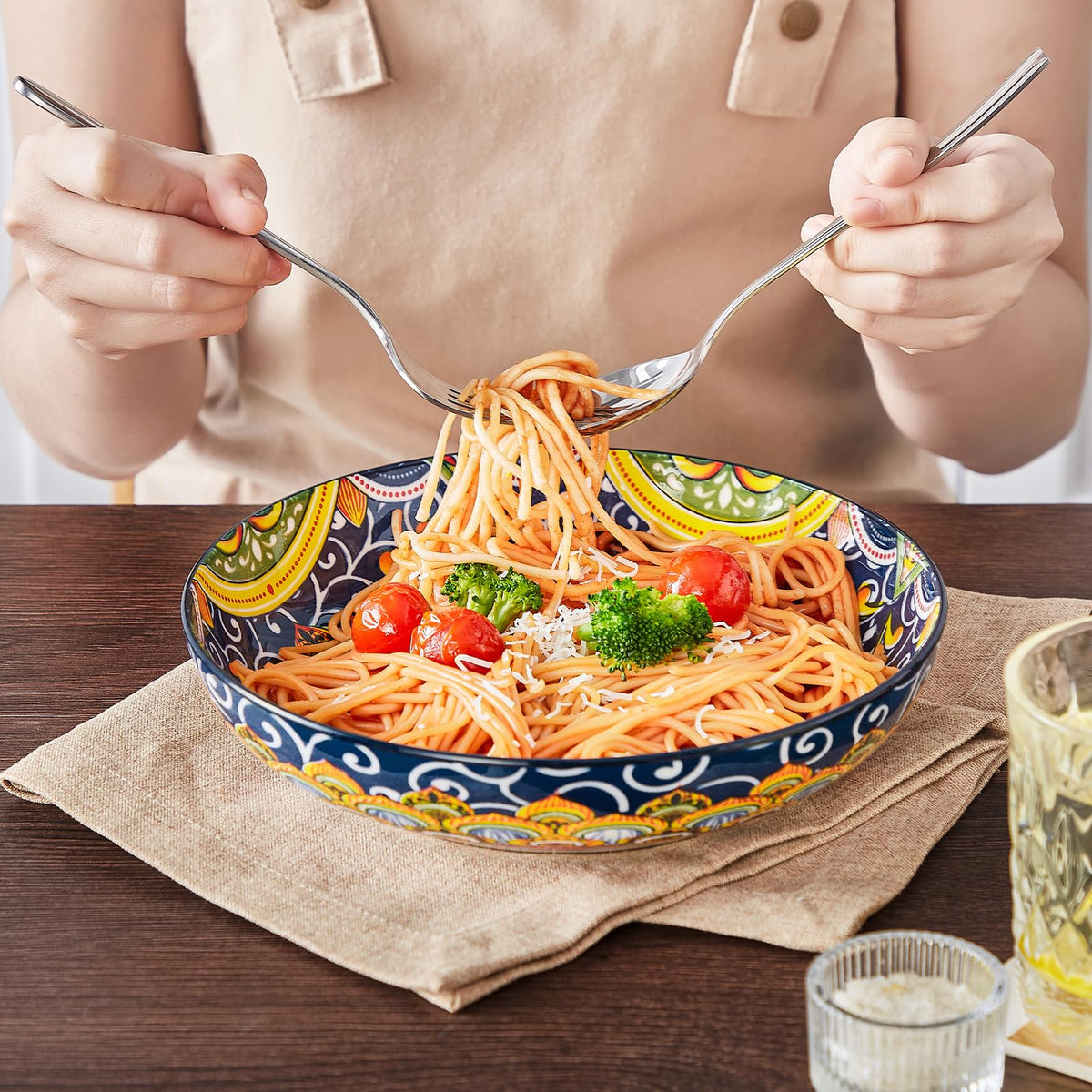 Pasta Bowls Set of 4, 42oz Ceramic Serving Bowls I1248