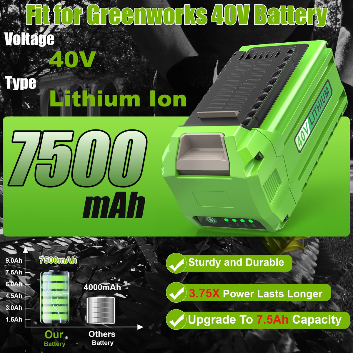 2 Packs 40 Volt 7500mAh High-Capacity Battery C408