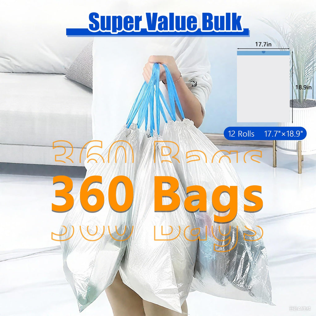 3 Gallon 360 Count 1.2 Mil Drawstring White Plastic Trash Bags I281064