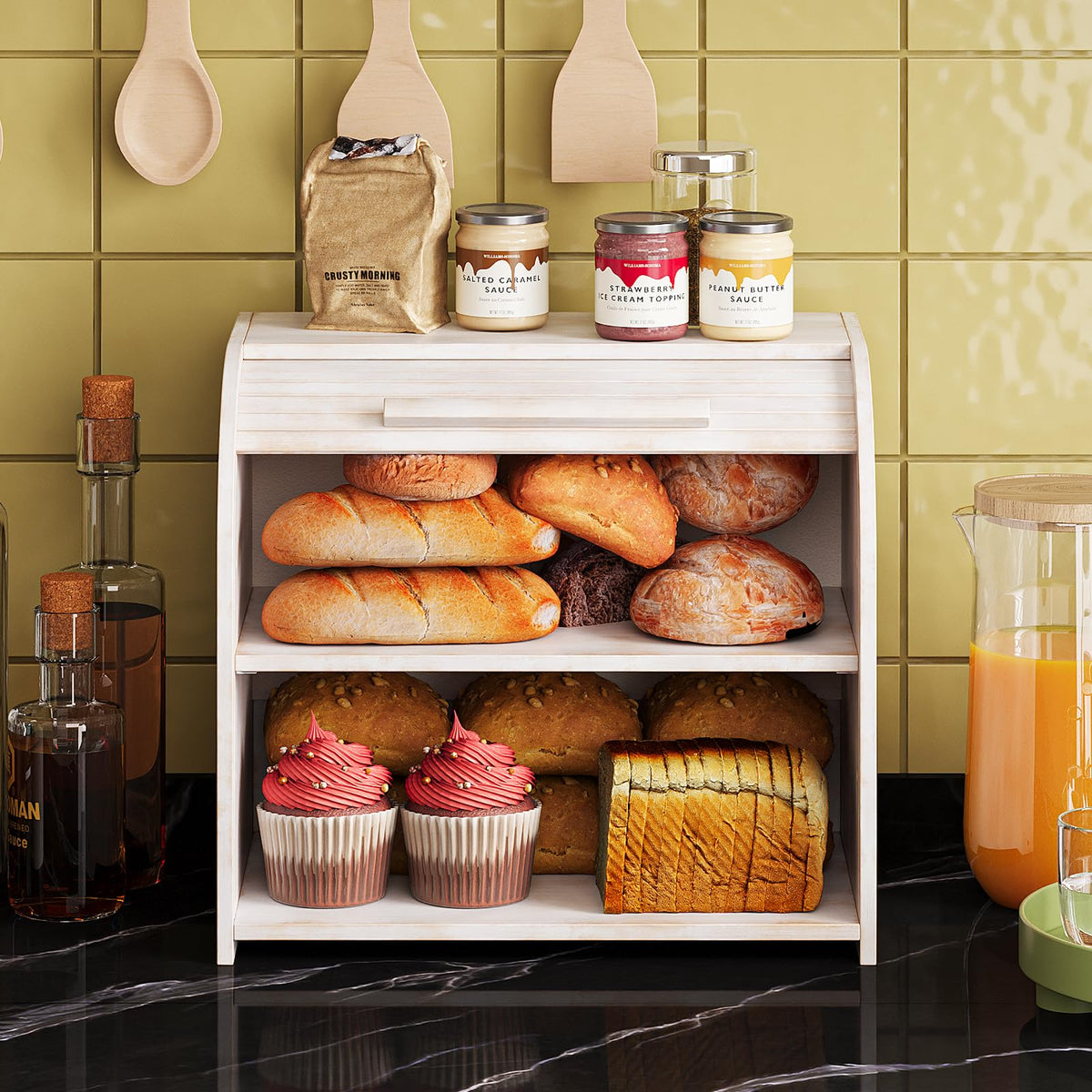 Bamboo Roll Top Bread Box J82898