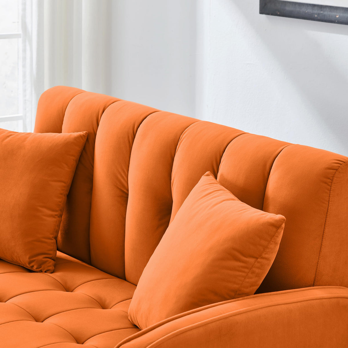 Orange Velvet Tufted Loveseat Sofa K7180