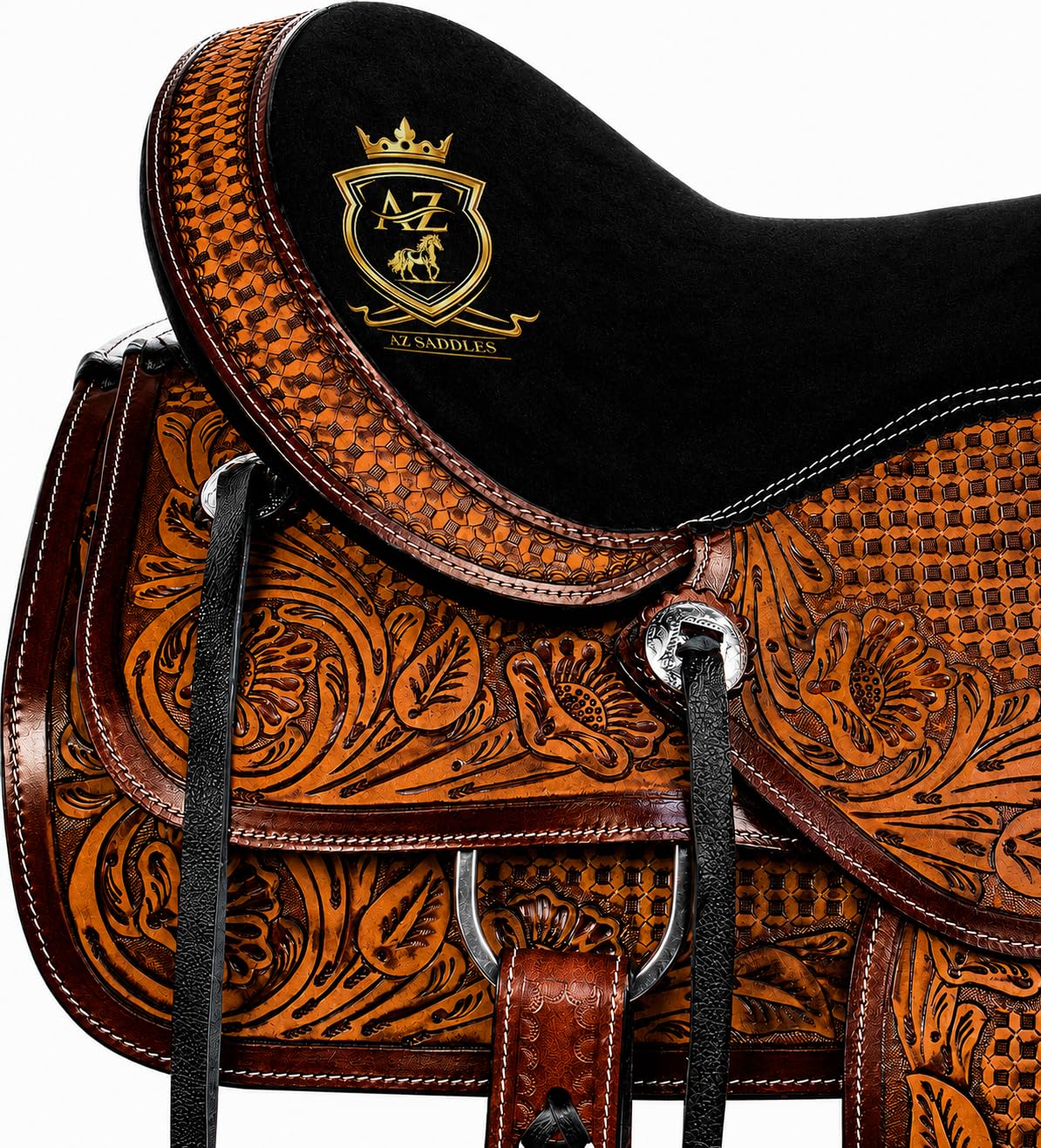 Hand Tooled Western Trail Saddle Set Premium Leather 10-18" S18869