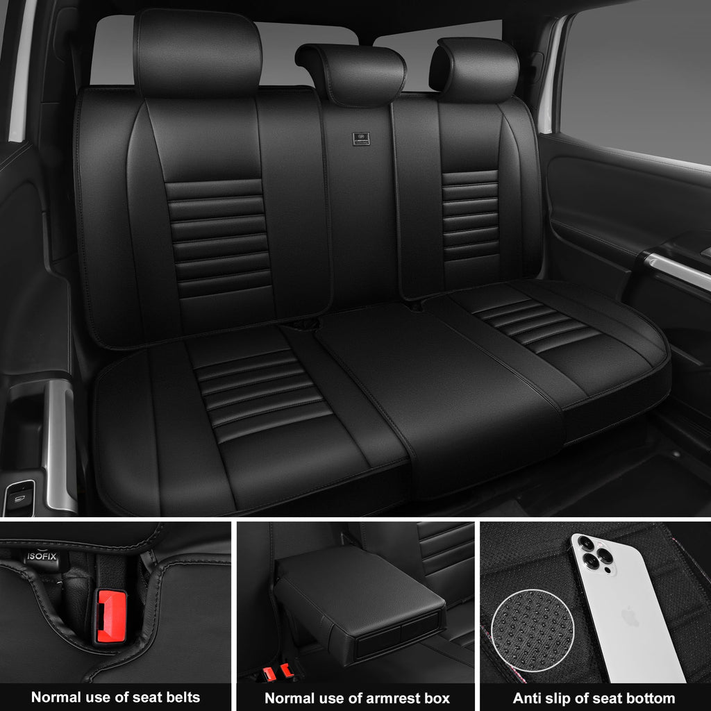Nappa Leather Car Seat Covers Full Set, Waterproof Anti-Slip, Black O425