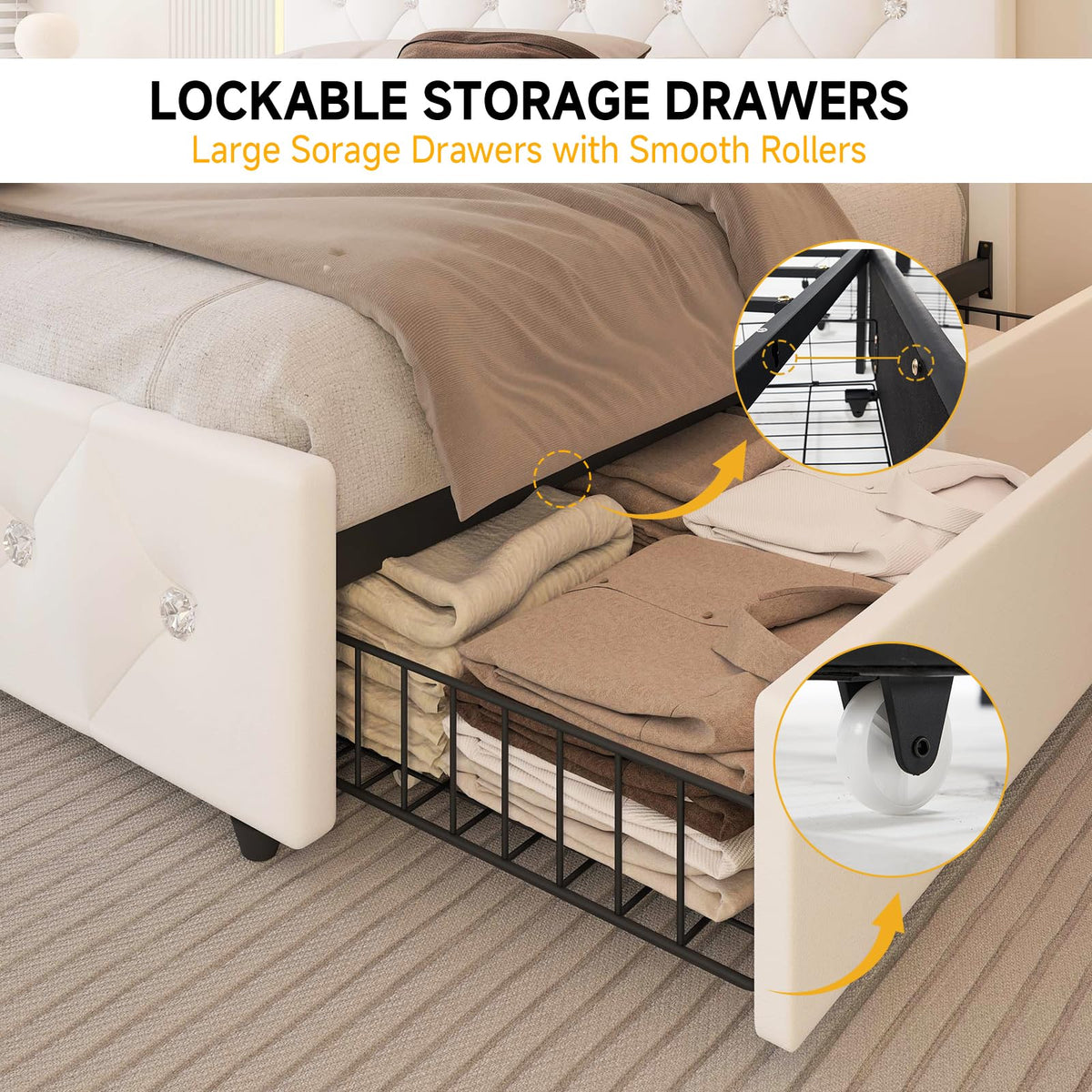 White Full Size Storage Bed with 4 Drawers and Adjustable Headboard O92679