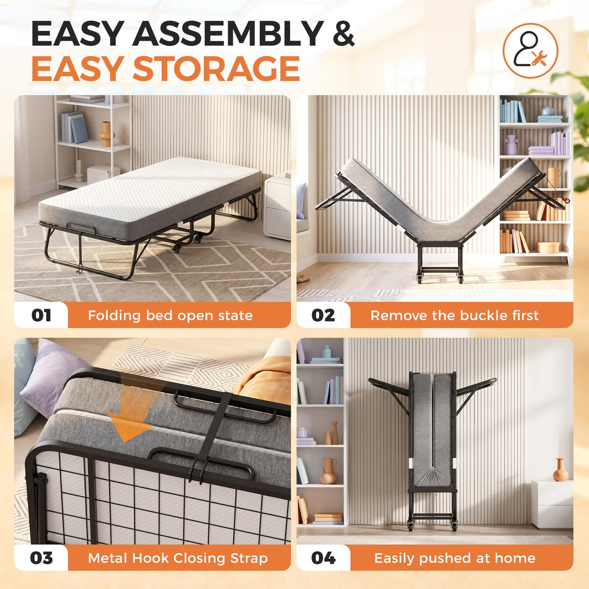 Folding Bed with Memory Foam Mattress Twin Size Metal Frame B32155