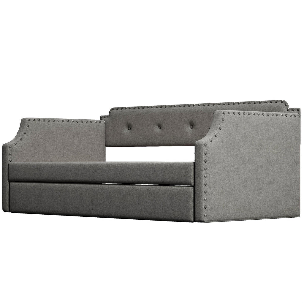 Gray Linen Upholstered Twin Daybed with Trundle V832
