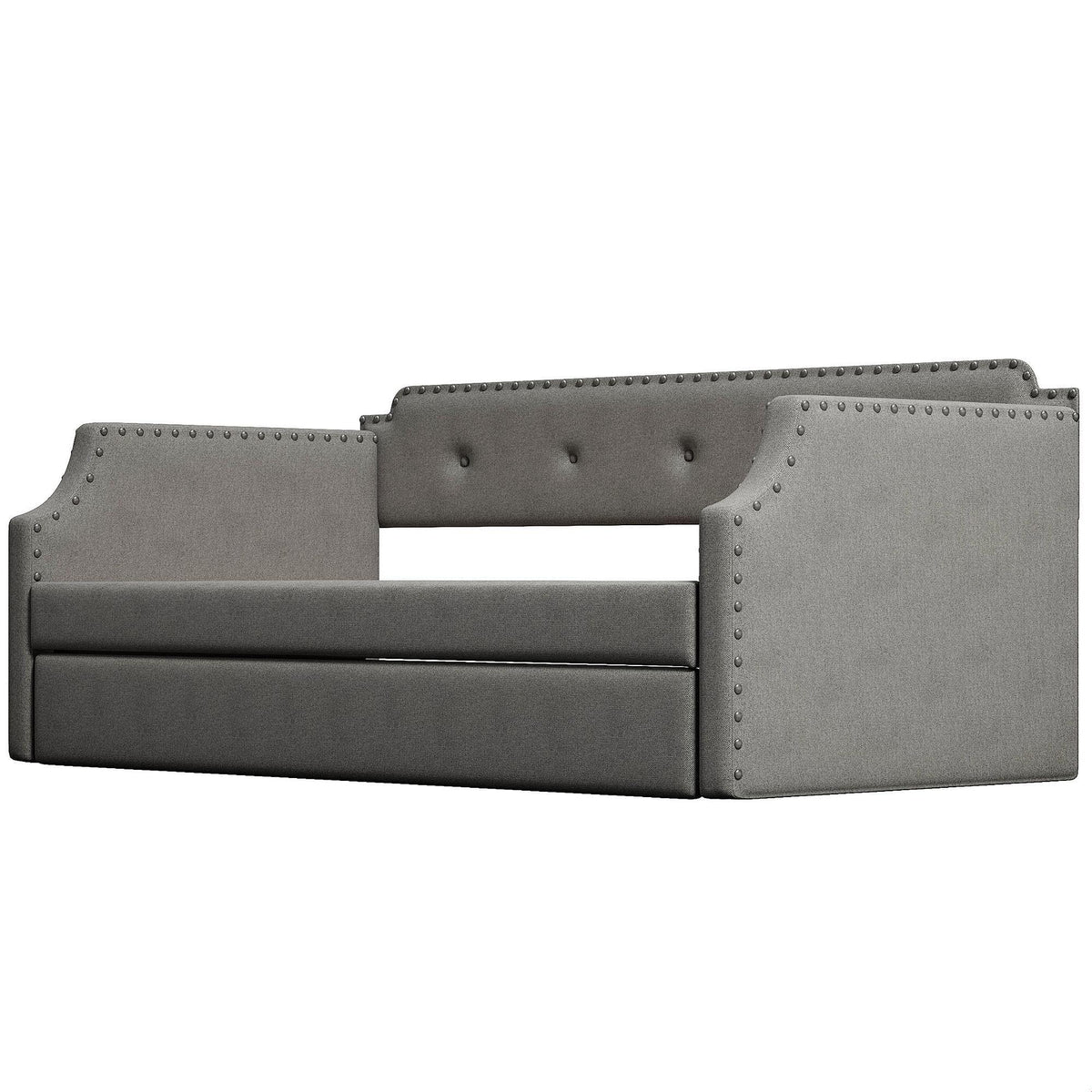 Gray Linen Upholstered Twin Daybed with Trundle V832