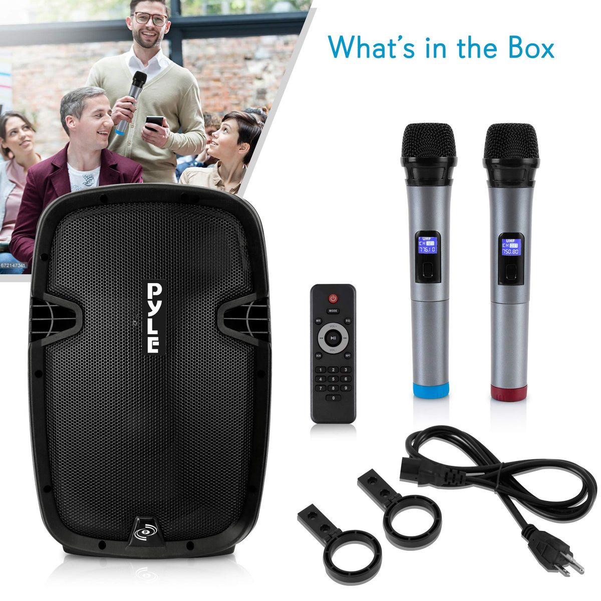 15-inch Portable PA Speaker System with 2 UHF Microphone H6953
