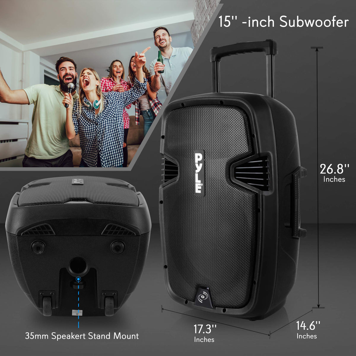 15-inch Portable PA Speaker System with 2 UHF Microphone H6953