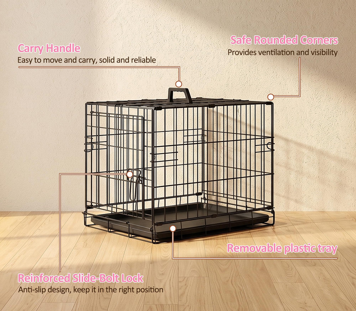 Portable Single Door Dog Crate with Removable Tray O484