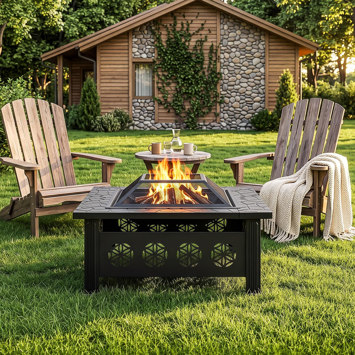 32 Inch Square Wood Burning Fire Pit Table A15671