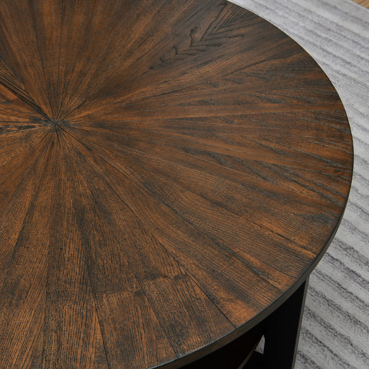 Round Coffee Table with Storage Shelf, Black Metal Legs, 35.3''D x 17.8''H L5082