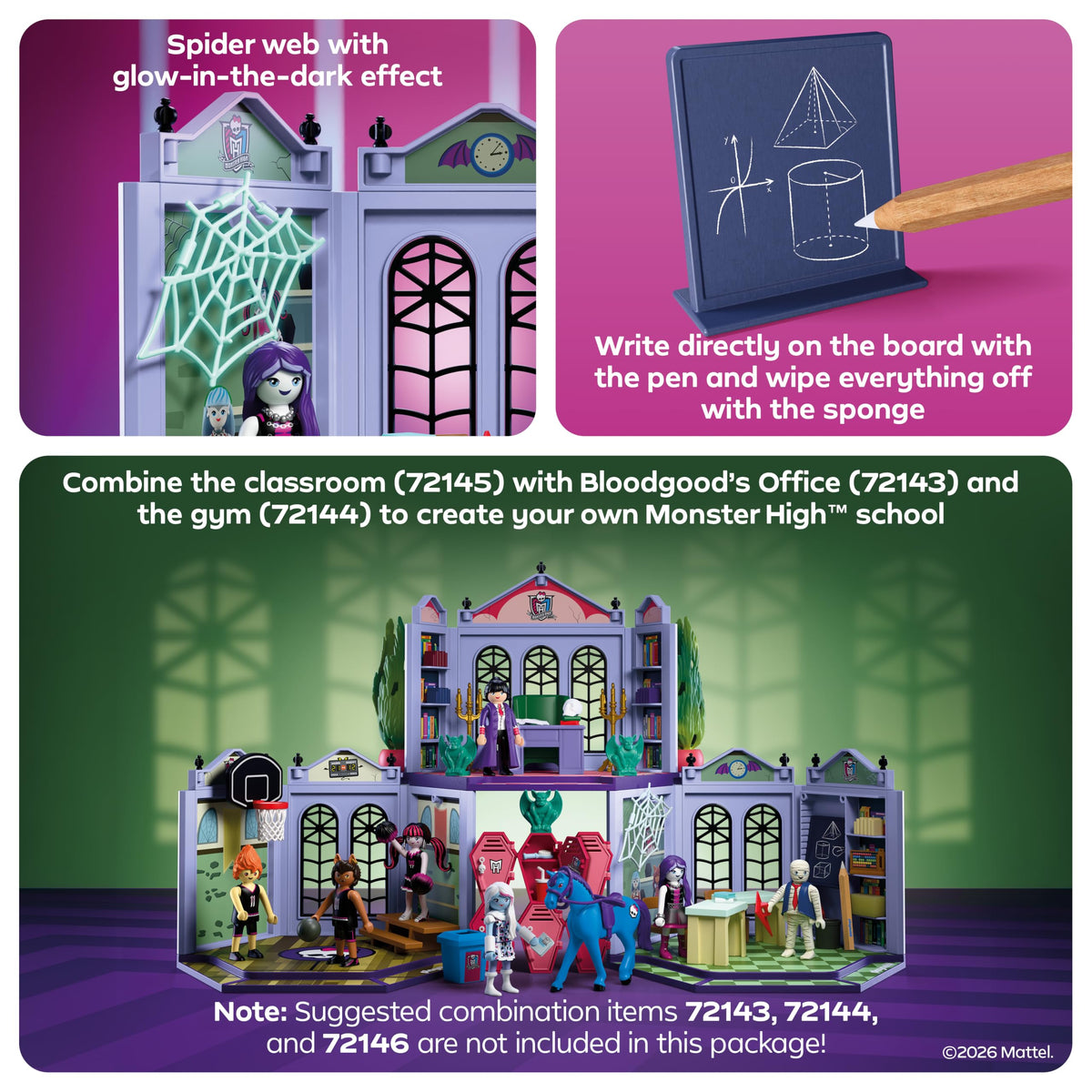 Monster High Classroom Playset with Blackboard & Glow‑in‑the‑Dark Spider Web A126440