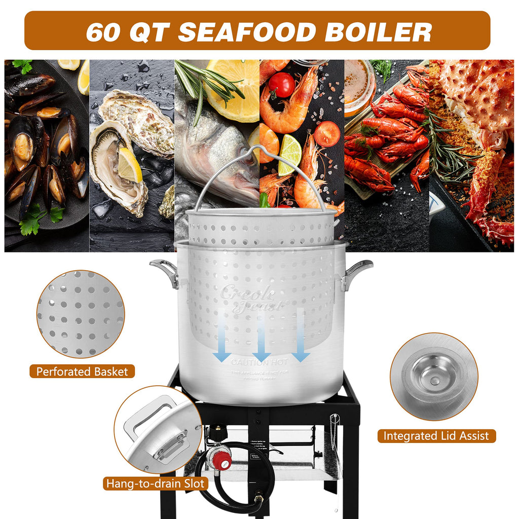 60 Qt. Seafood Boil Pot with Basket and Burner G1467