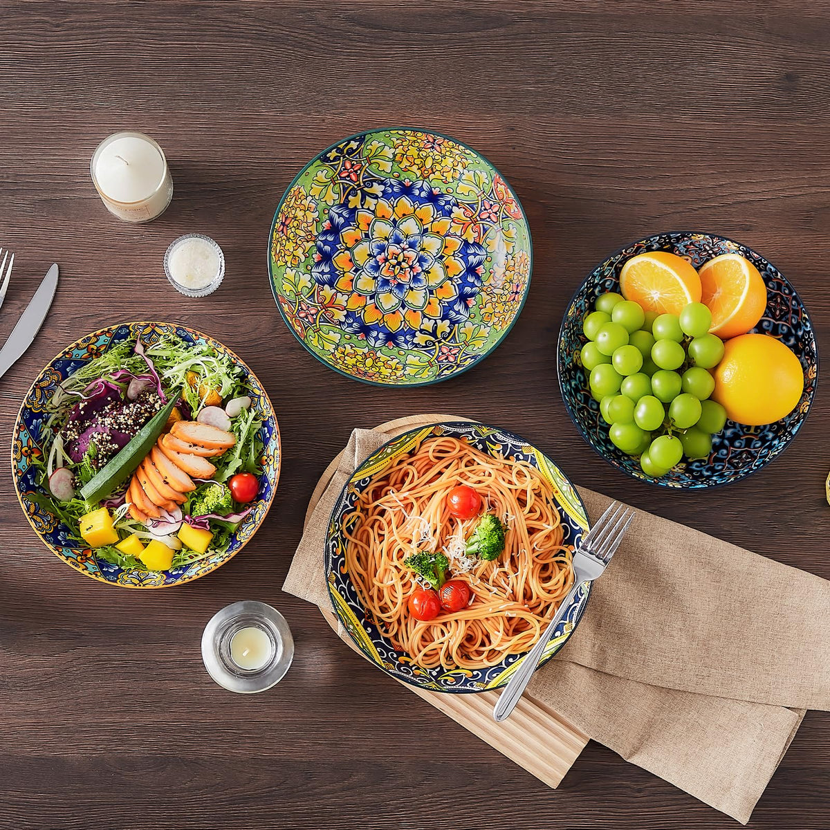Pasta Bowls Set of 4, 42oz Ceramic Serving Bowls I1248