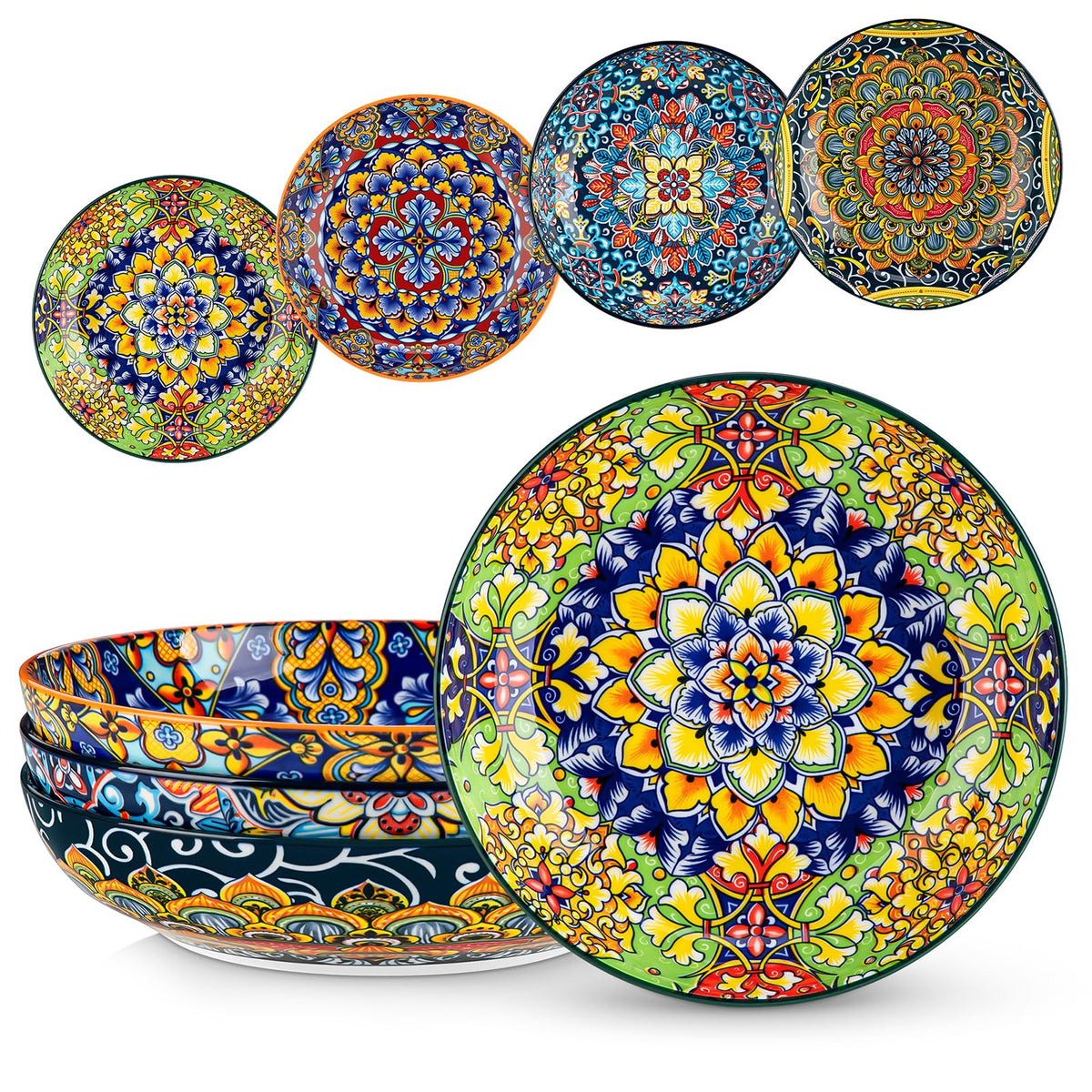 Pasta Bowls Set of 4, 42oz Ceramic Serving Bowls I1248
